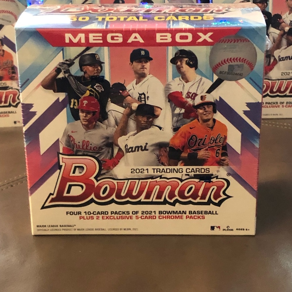 Mega box of 2021 Bowman trading cards. 50 cards in the factory sealed box!